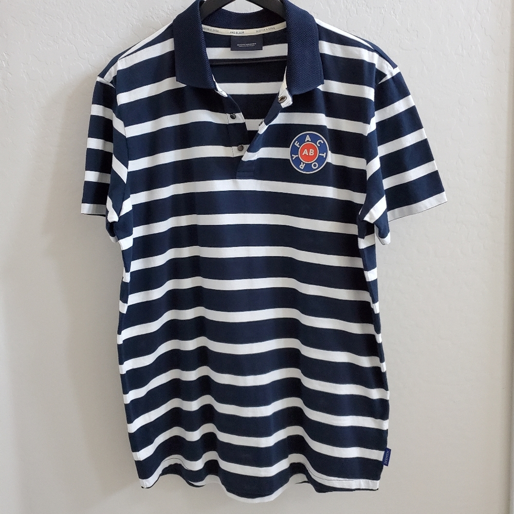 NWT Scotch & Soda Mens Navy and White Polo Shirt